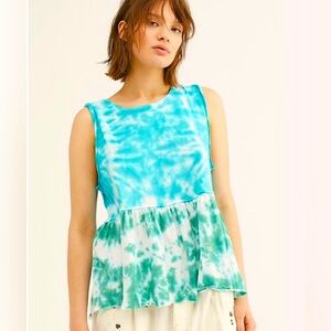 Free People Tie-Dyed Ruffle Tank Top…